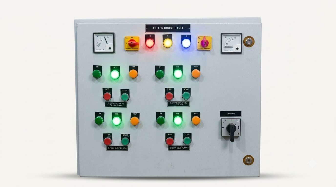 AM Electricals filter house control panel for water treatment